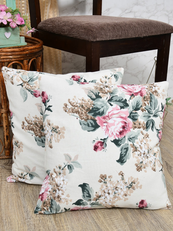 Vivid Blossom Floral Printed Cotton 18x18 Inch Cushion Covers Pack of 2