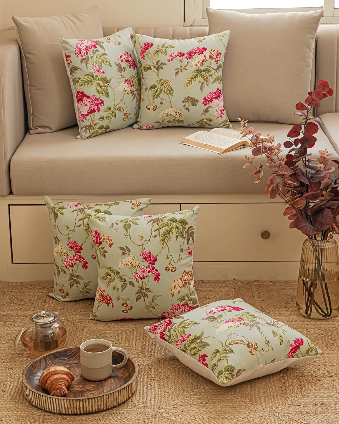 Duck Cotton Decorative Cushion Covers English Garden | Set of 2 Cushion Covers 12x12 Inch