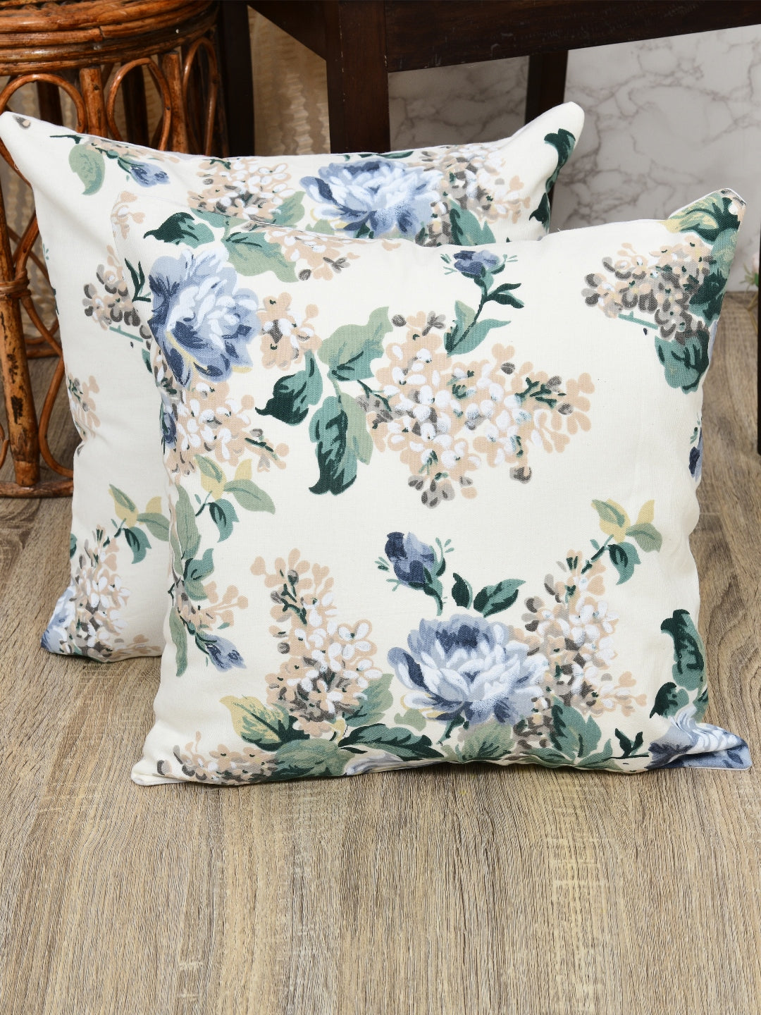Spring Meadow Floral Printed Cotton 22x22 Inch Cushion Covers Pack of 2
