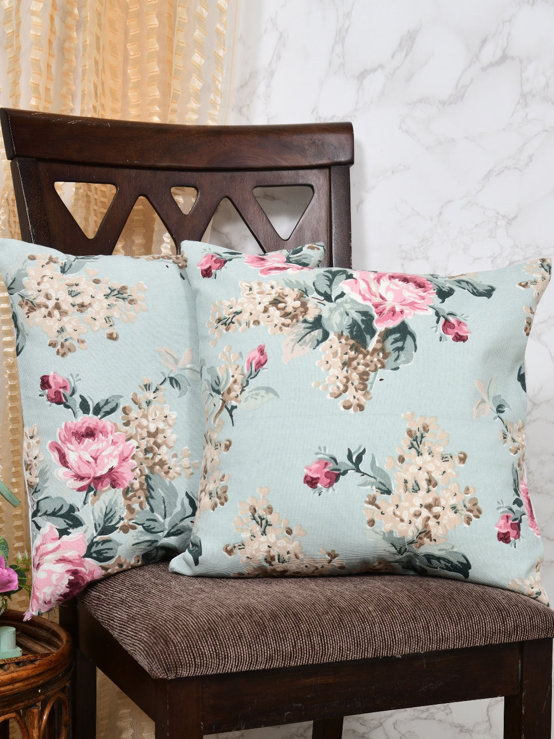 Floral Embrace Floral Printed Cotton 22x22 Inch Cushion Covers Pack of 2