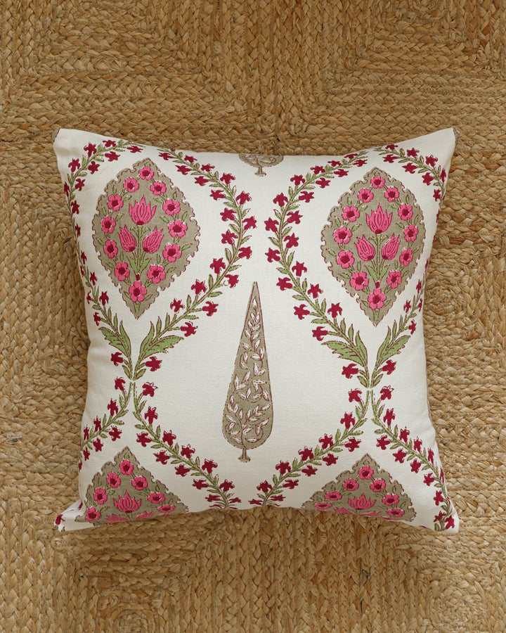 Duck Cotton Decorative Cushion Covers Ivory Pink Medallion | Set of 2 Cushion Covers 16x16 Inch