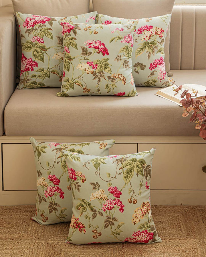 Duck Cotton Decorative Cushion Covers English Garden | Set of 5 Cushion Covers 24x24 Inch