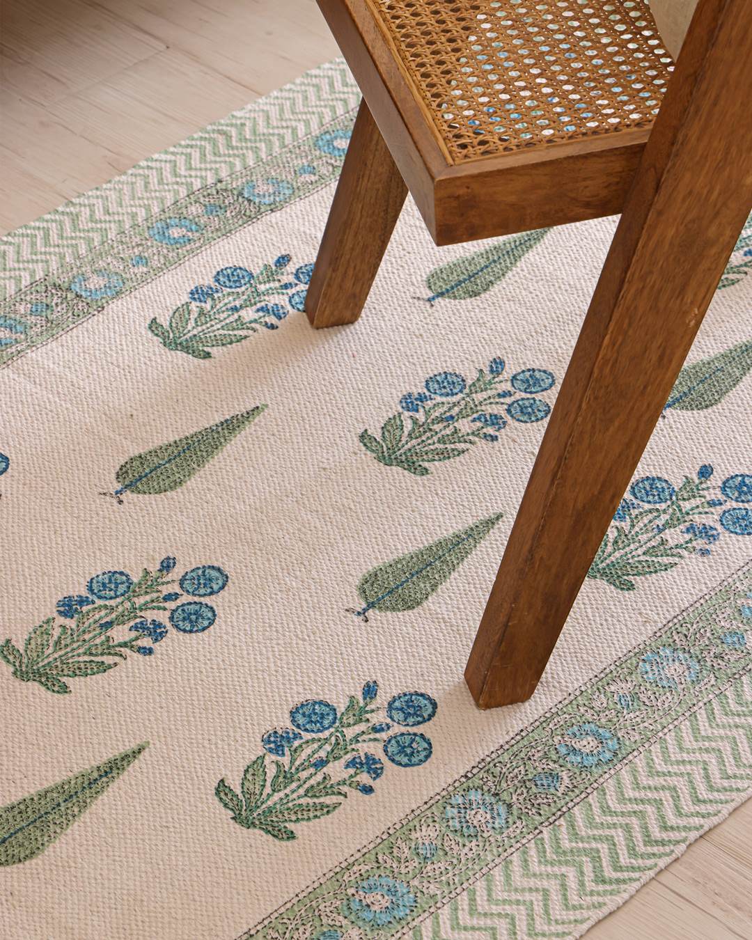 Hand Block Print Dari Carpet 3x5 Feet – Blue Blossom Rug with Tassels