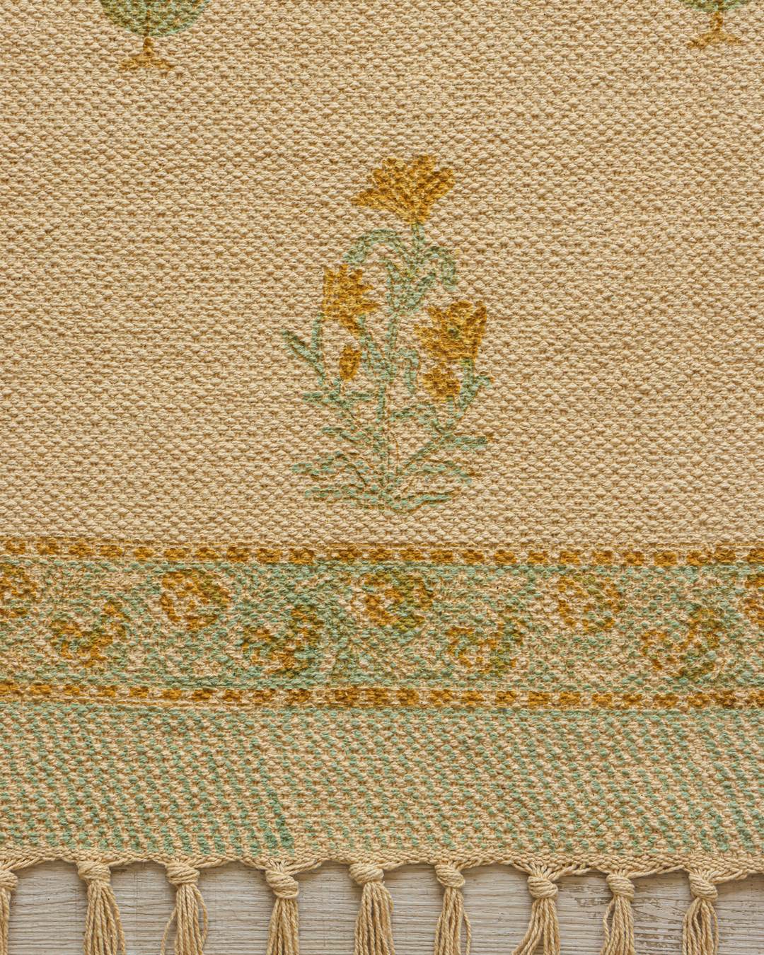 Hand Block Print Dari Carpet 4x6 Feet – Earthy Sage Rug with Tassels