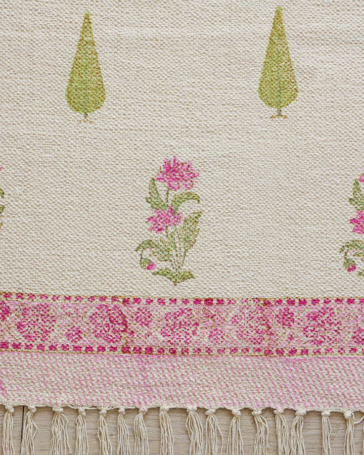 Hand Block Print Dari Carpet 4x6 Feet – Blush Pink Rug with Tassels