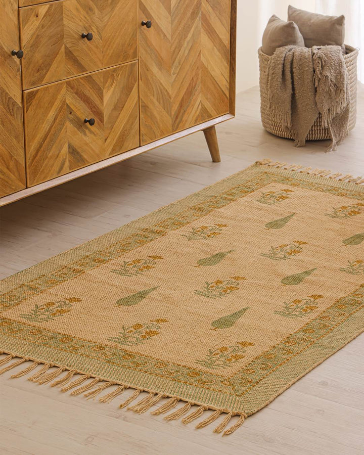 Hand Block Print Dari Carpet 3x5 Feet – Desert Meadow Rug with Tassels