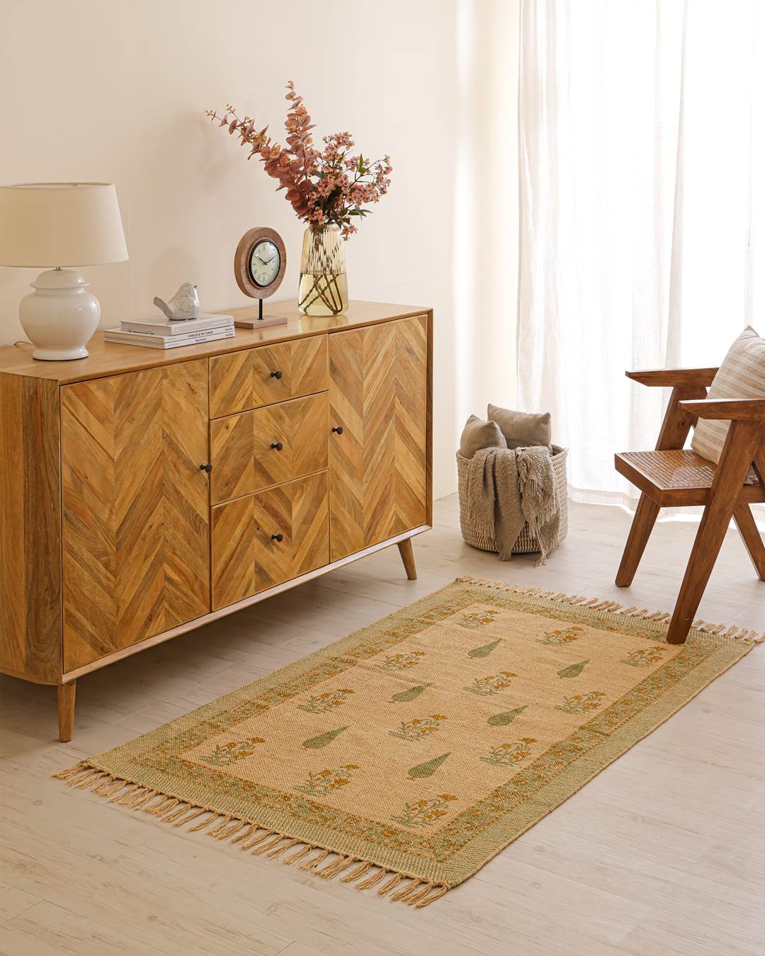 Hand Block Print Dari Carpet 3x5 Feet – Desert Meadow Rug with Tassels
