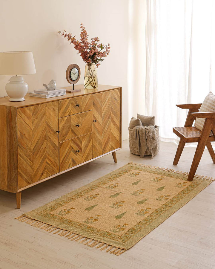 Hand Block Print Dari Carpet 3x5 Feet – Desert Meadow Rug with Tassels