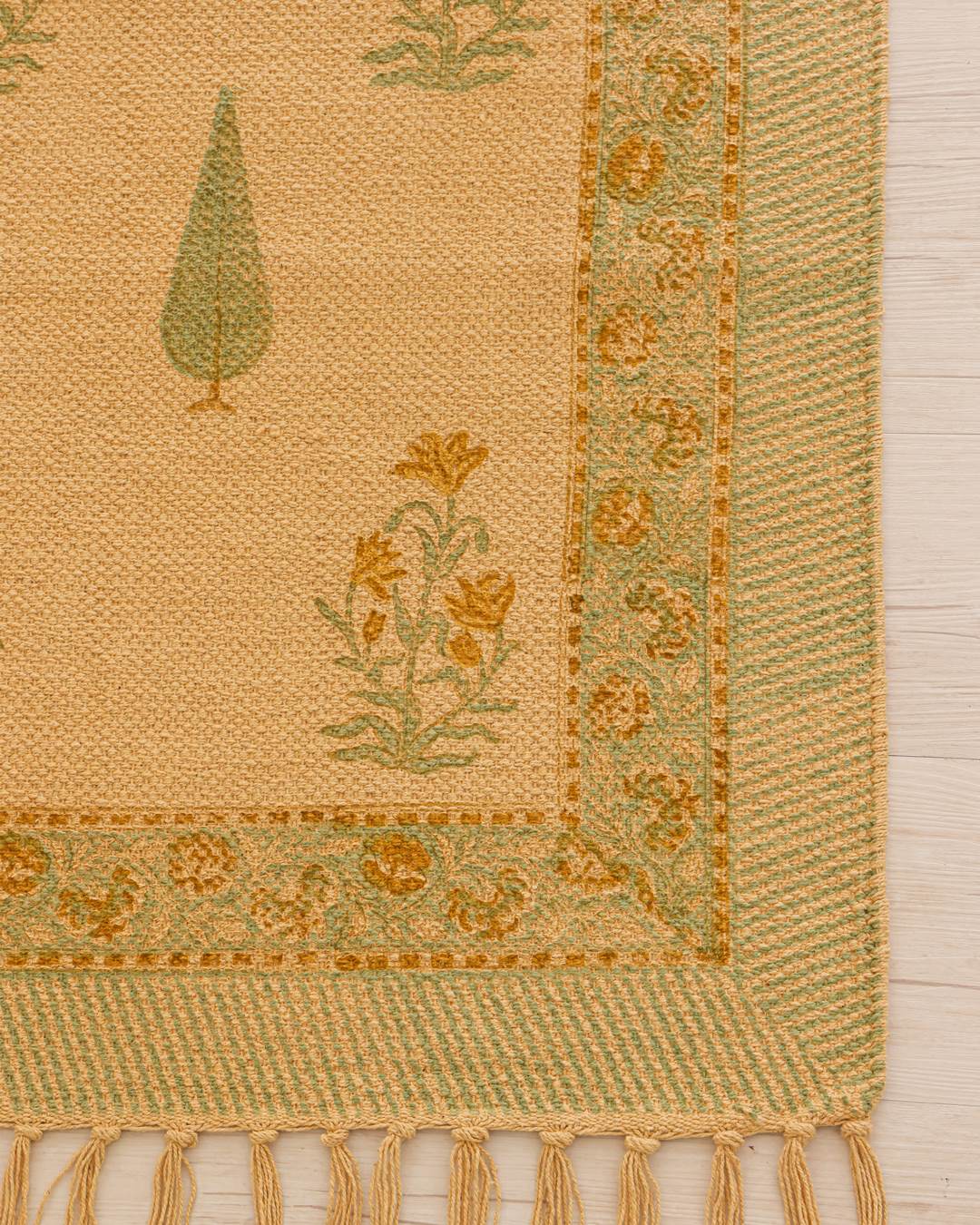 Hand Block Print Dari Carpet 3x5 Feet – Desert Meadow Rug with Tassels