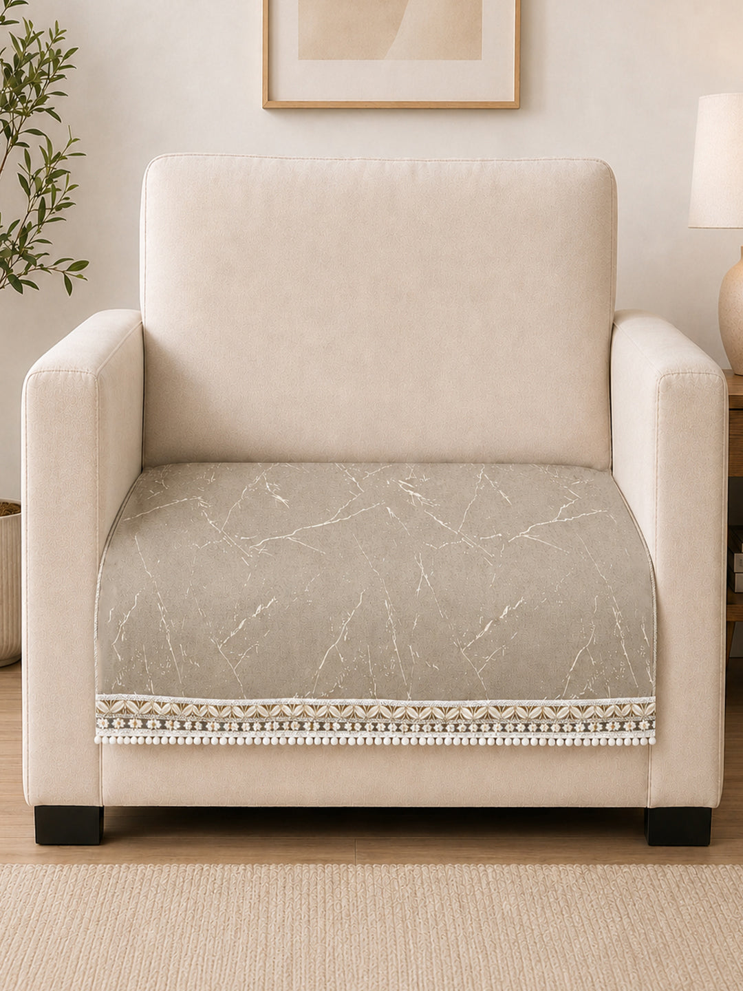 Suede Velvet Sofa Mat 1 Seater | Marble Luxe - Stone Beige