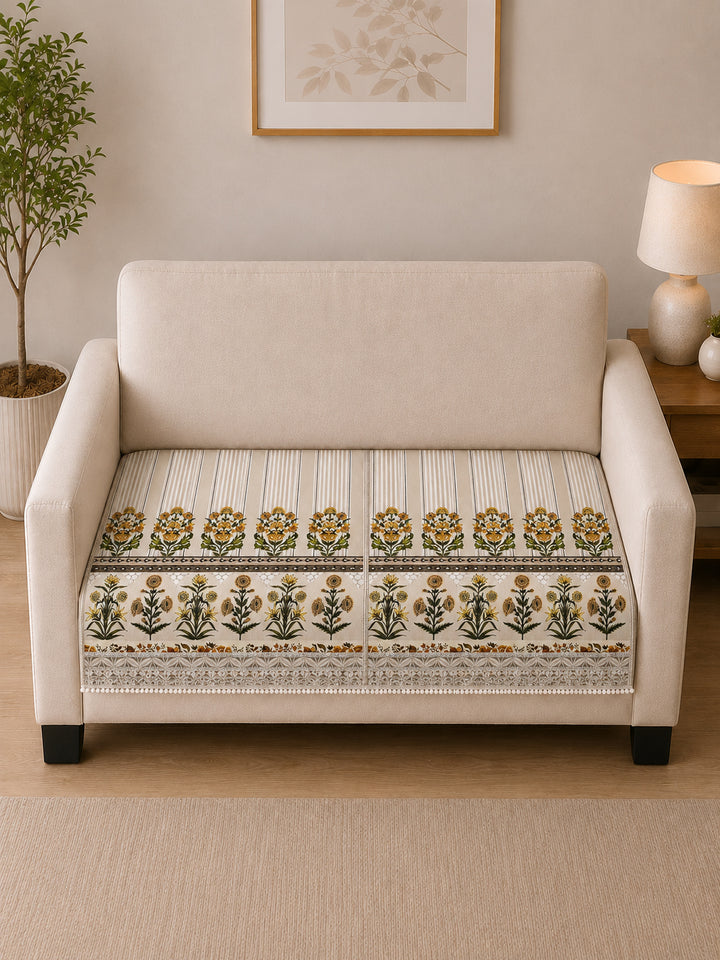 Suede Velvet Sofa Mat 2 Seater | Heritage Stripe - Natural Beige