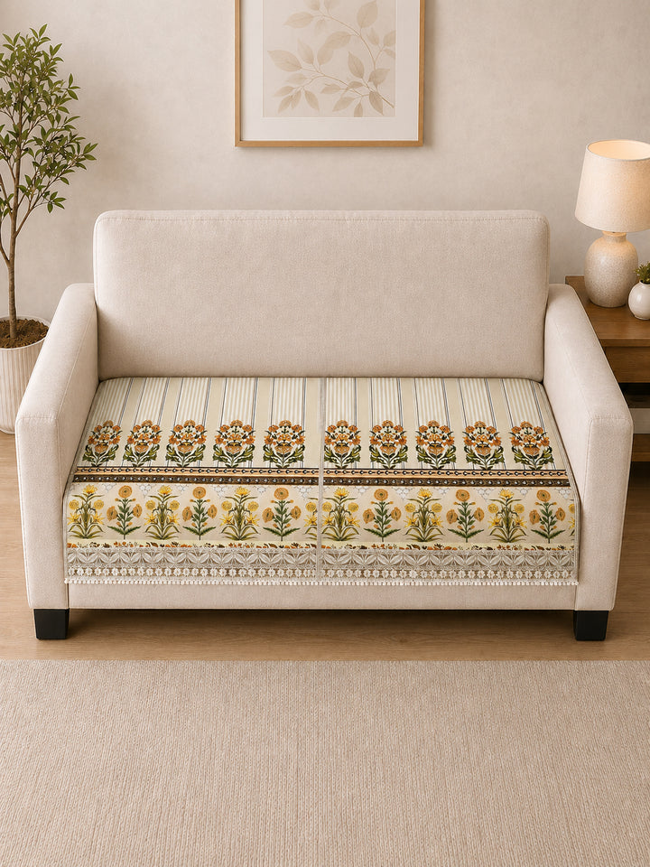 Suede Velvet Sofa Mat 2 Seater | Heritage Stripe - Ivory Cream