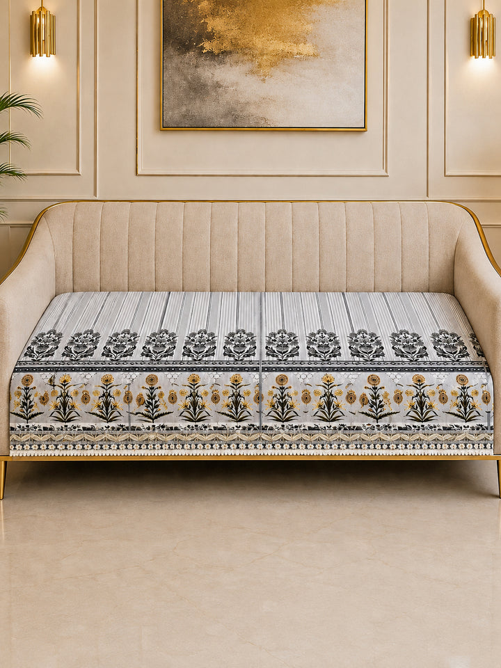 Suede Velvet Sofa Mat | Anti Skid & Machine Washable Sofa Cover Protector | Heritage Stripe - Pearl Grey