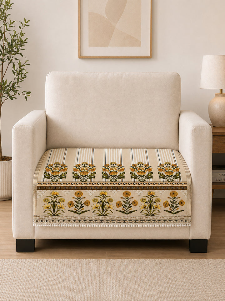 Suede Velvet Sofa Mat 1 Seater | Heritage Stripe - Natural Beige