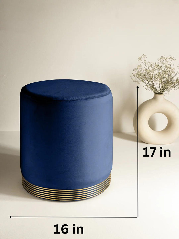 Suede Blue Stool With Gold Rings
