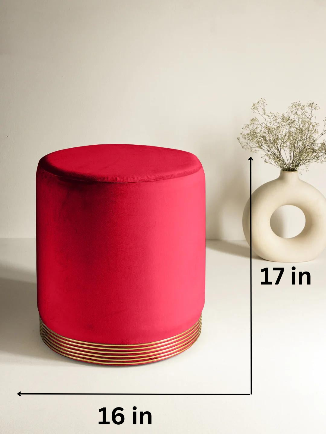 Suede Crimson Red Stool With Gold Rings