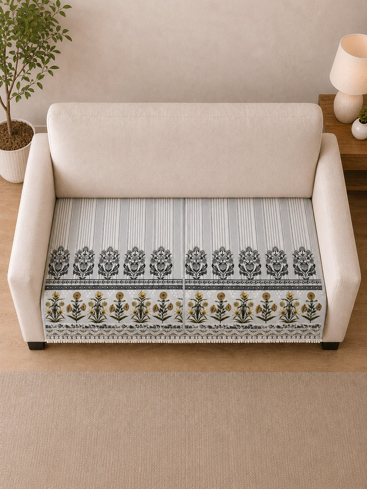 Suede Velvet Sofa Mat 2 Seater | Heritage Stripe - Pearl Grey