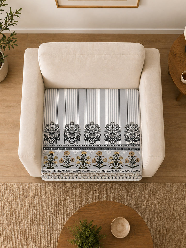 Suede Velvet Sofa Mat 1 Seater | Heritage Stripe - Pearl Grey