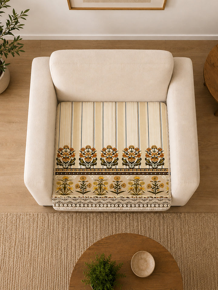Suede Velvet Sofa Mat 1 Seater | Heritage Stripe - Ivory Cream