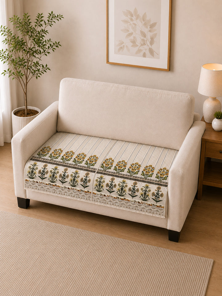 Suede Velvet Sofa Mat 2 Seater | Heritage Stripe - Natural Beige