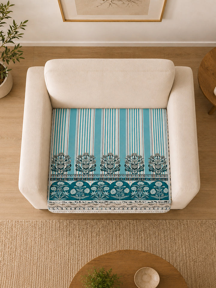 Suede Velvet Sofa Mat 1 Seater | Heritage Stripe - Ocean Blue