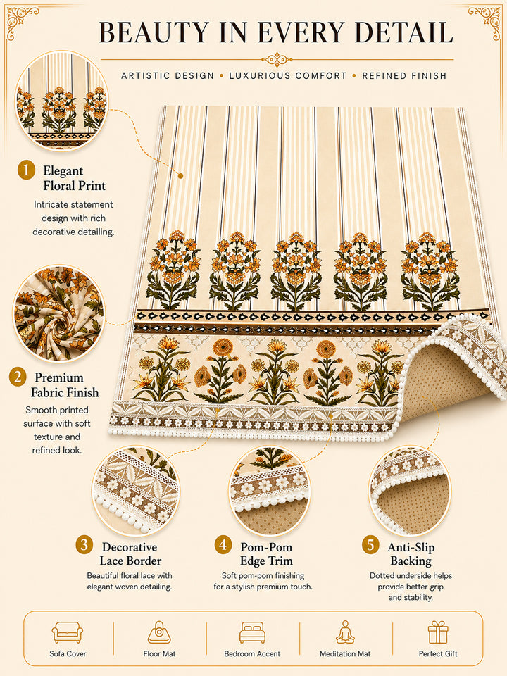 Suede Velvet Sofa Mat 2 Seater | Heritage Stripe - Ivory Cream