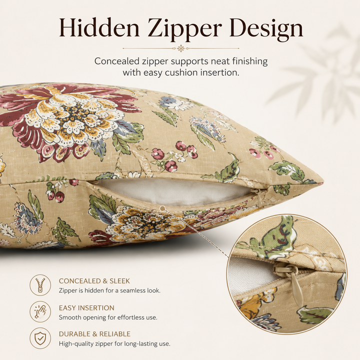 Clasiko Cotton Cushion Covers Set of 5 | 24x24 Inches | Floral Fushion