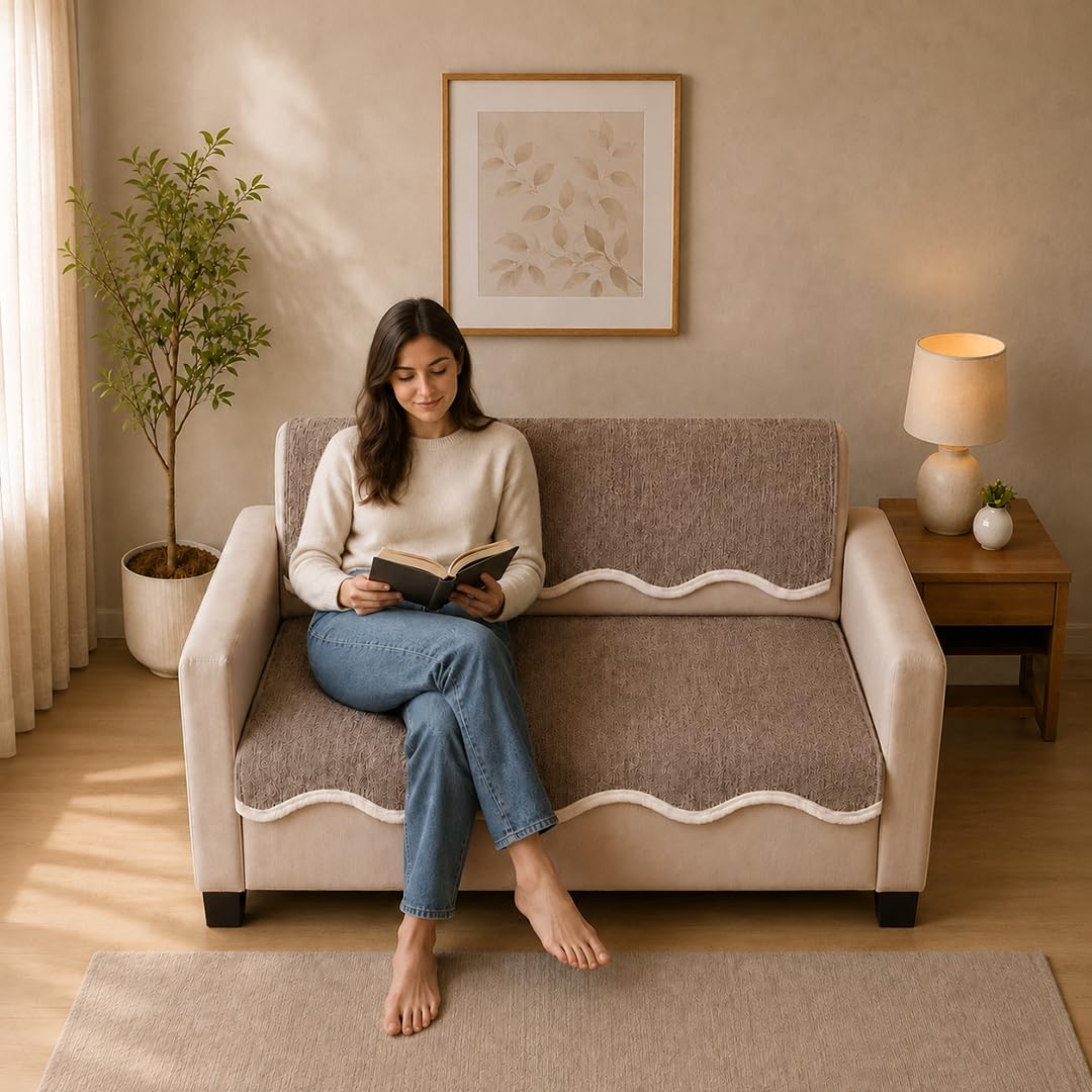 Suede Velvet Sofa Mat 2 Seater Back & Seat | Mocha Taupe