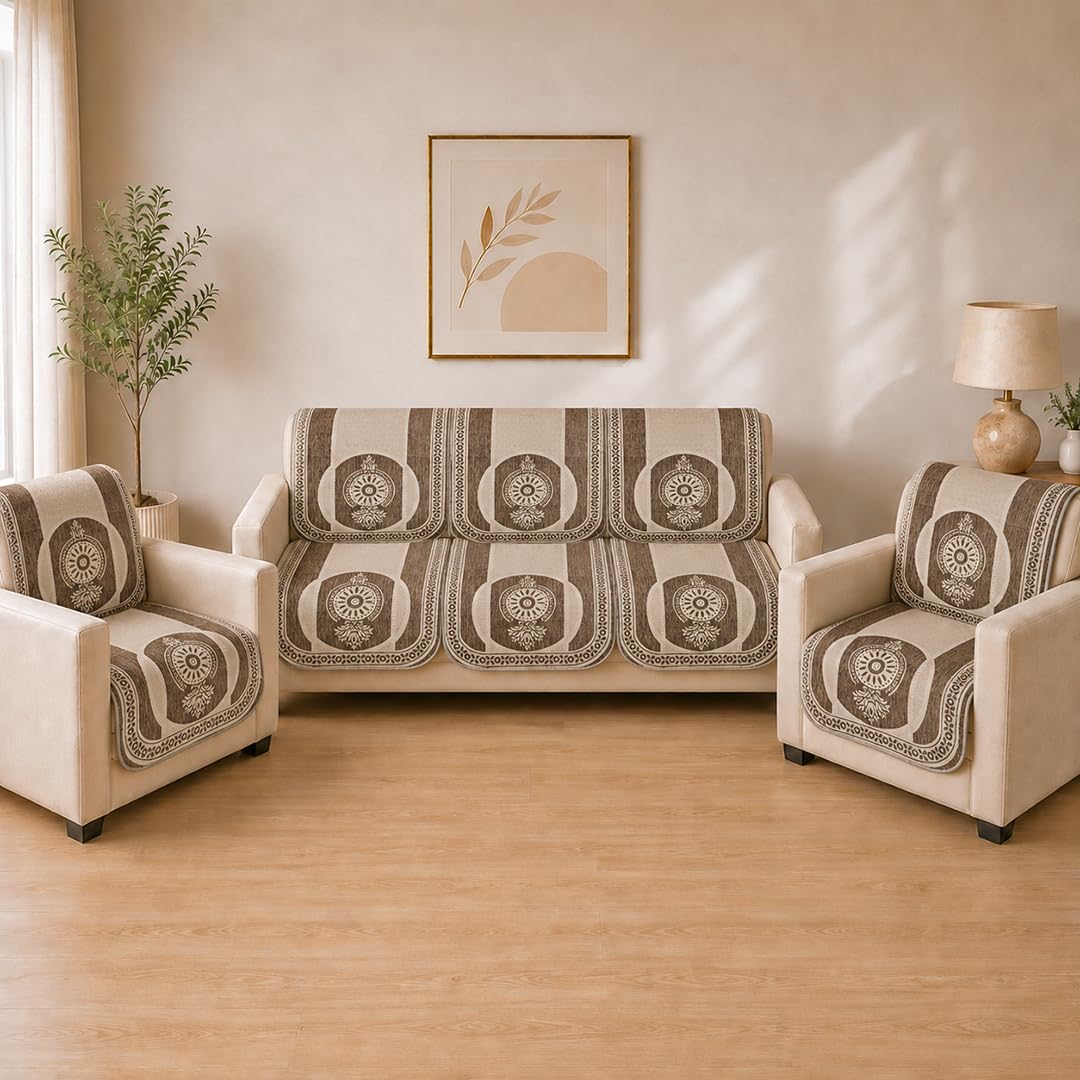 5 Seater Suede Back & Seat Sofa Cover (3+1+1) Geometric Cube