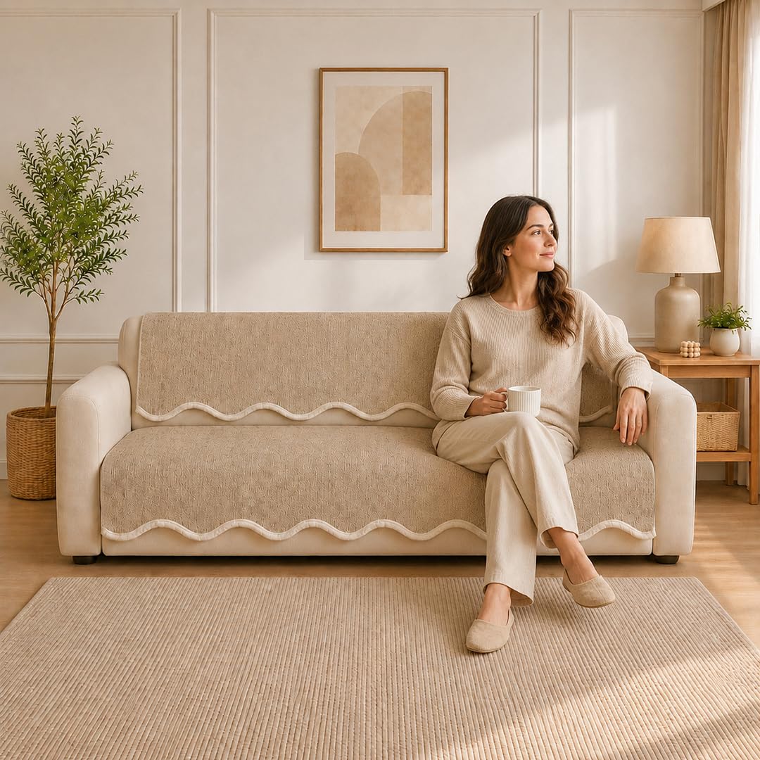 Suede Velvet Sofa Mat 3 Seater Back & Seat | Champagne Beige