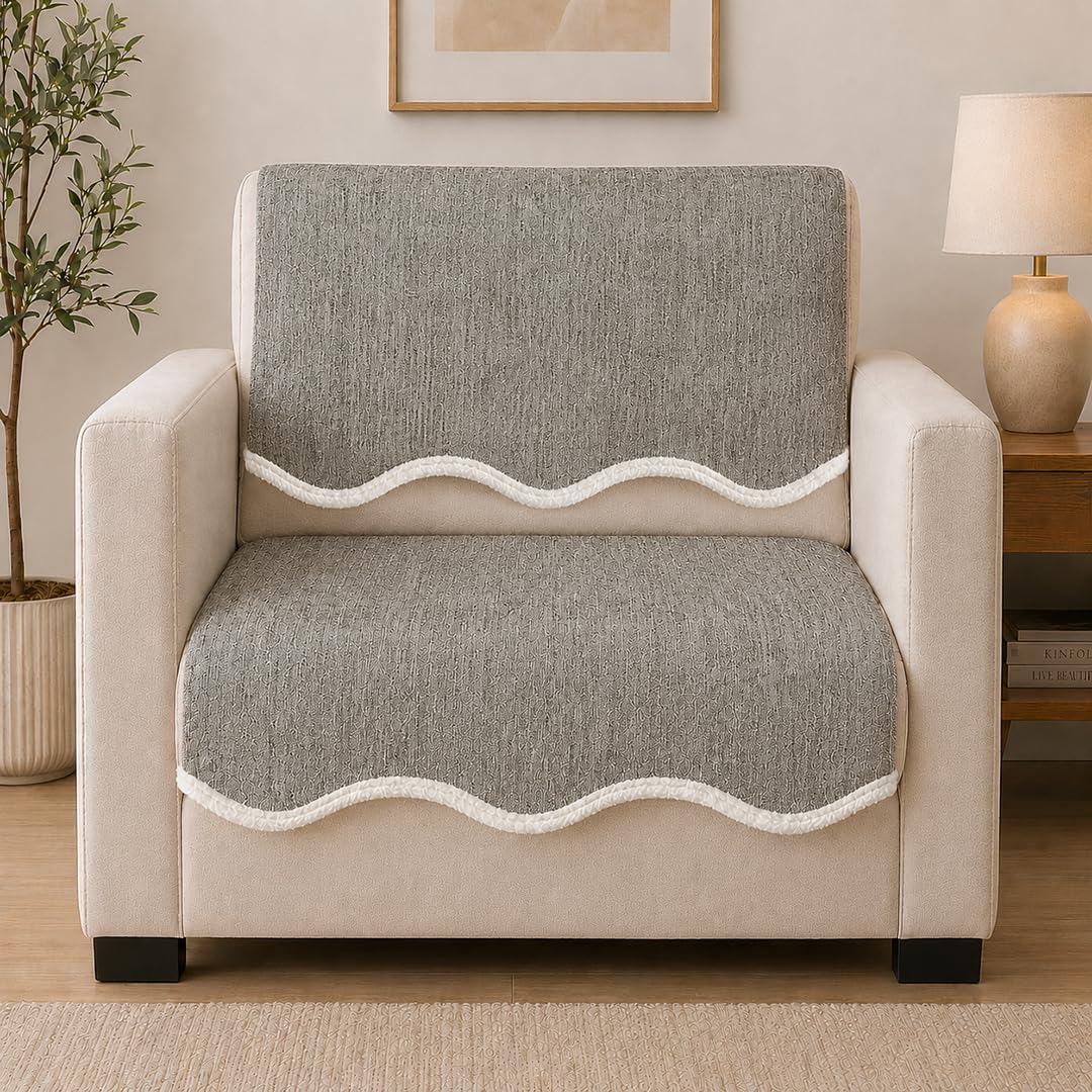 Suede Velvet Sofa Mat 1 Seater Back & Seat | Silver Grey