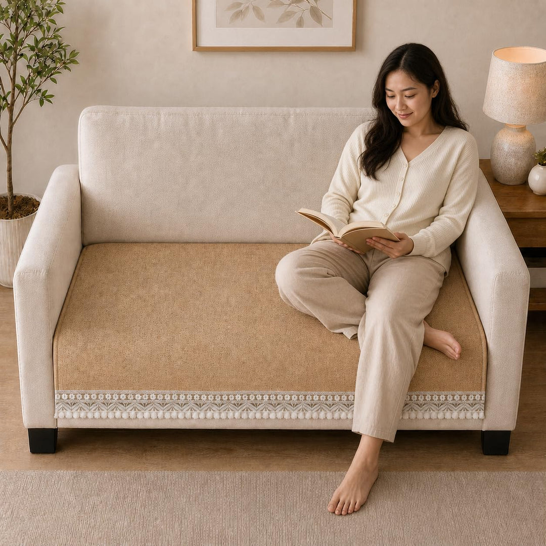 Suede Velvet Sofa Mat 2 Seater | Velvet Grace – Sand Beige