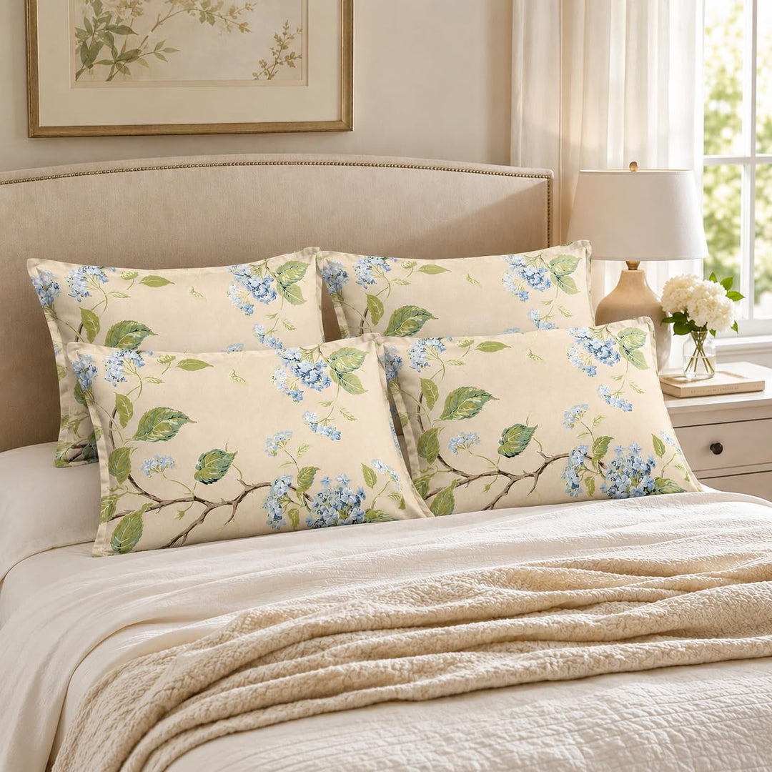 100% Cotton Pillow Covers Set of 4, Champagne Garden, 17x 27 Inch