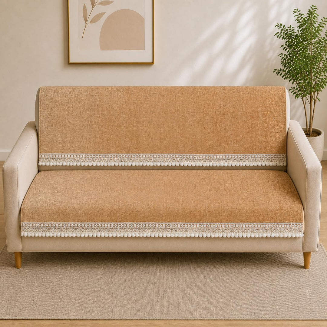 Suede Velvet Sofa Mat 3 Seater Back & Seat | Grace – Sand Beige