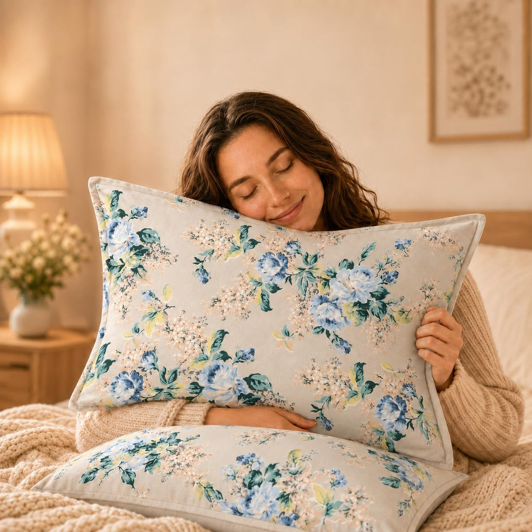 100% Cotton Pillow Covers Set of 2, Moonlit Garden, 17x 27 Inch