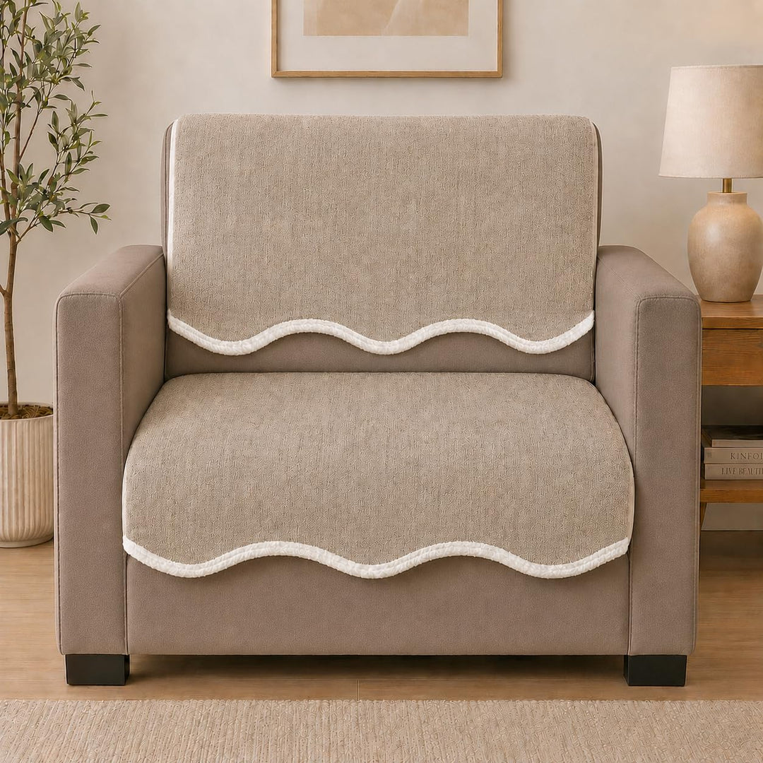 Suede Velvet Sofa Mat 1 Seater Back & Seat | Champagne Beige