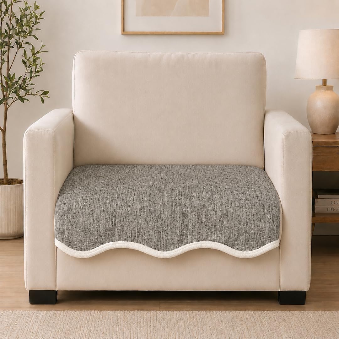 Suede Velvet Sofa Mat 1 Seater | Velvet Wave - Silver Grey