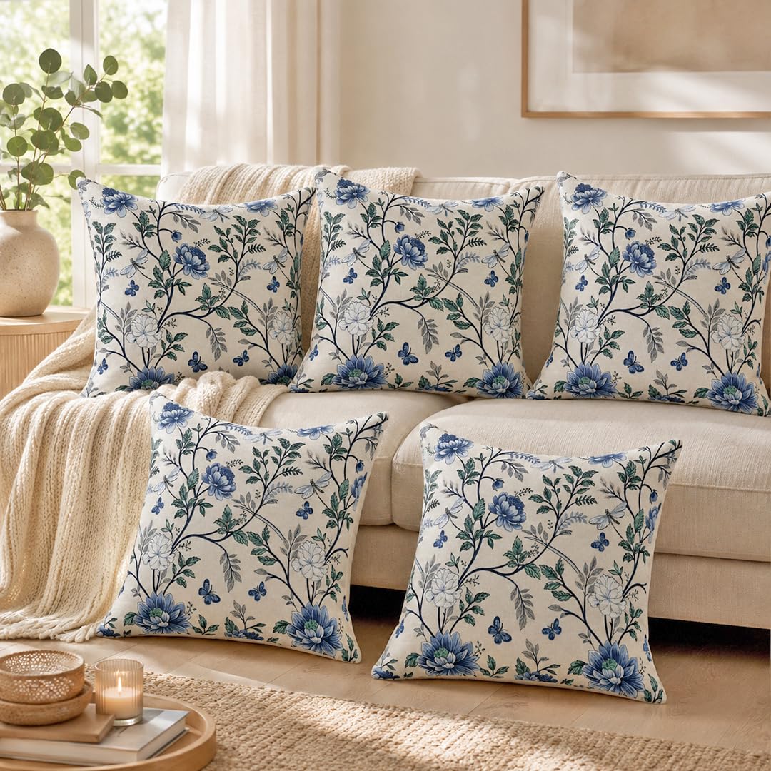 Cotton Cushion Covers 16x16 Inches Pack of 5 | Indigo Leaf
