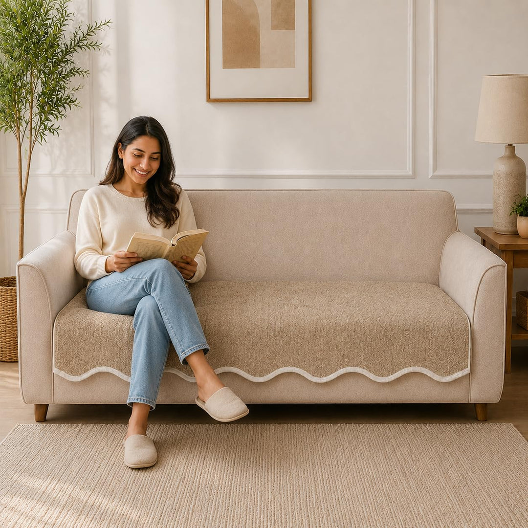 Suede Velvet Sofa Mat 3 Seater | Velvet Wave - Champagne Beige