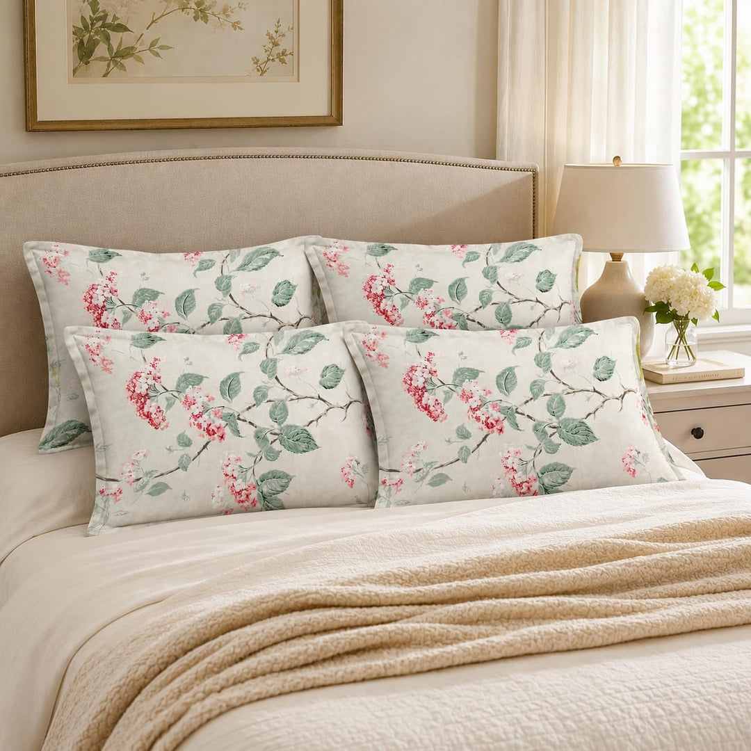 100% Cotton Pillow Covers Set of 4, Botanical Sage, 17x 27 Inch