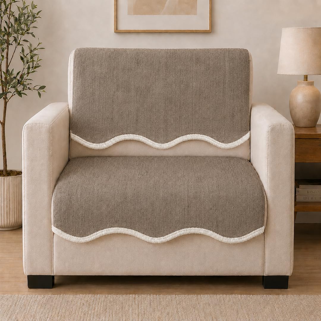 Suede Velvet Sofa Mat 1 Seater Back & Seat | Mocha Taupe