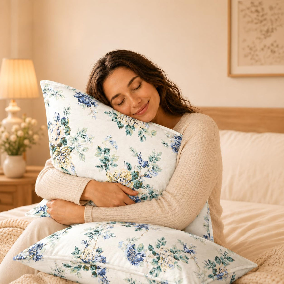 100% Cotton Pillow Covers Set of 2, Blue Serenity, 17x 27 Inch