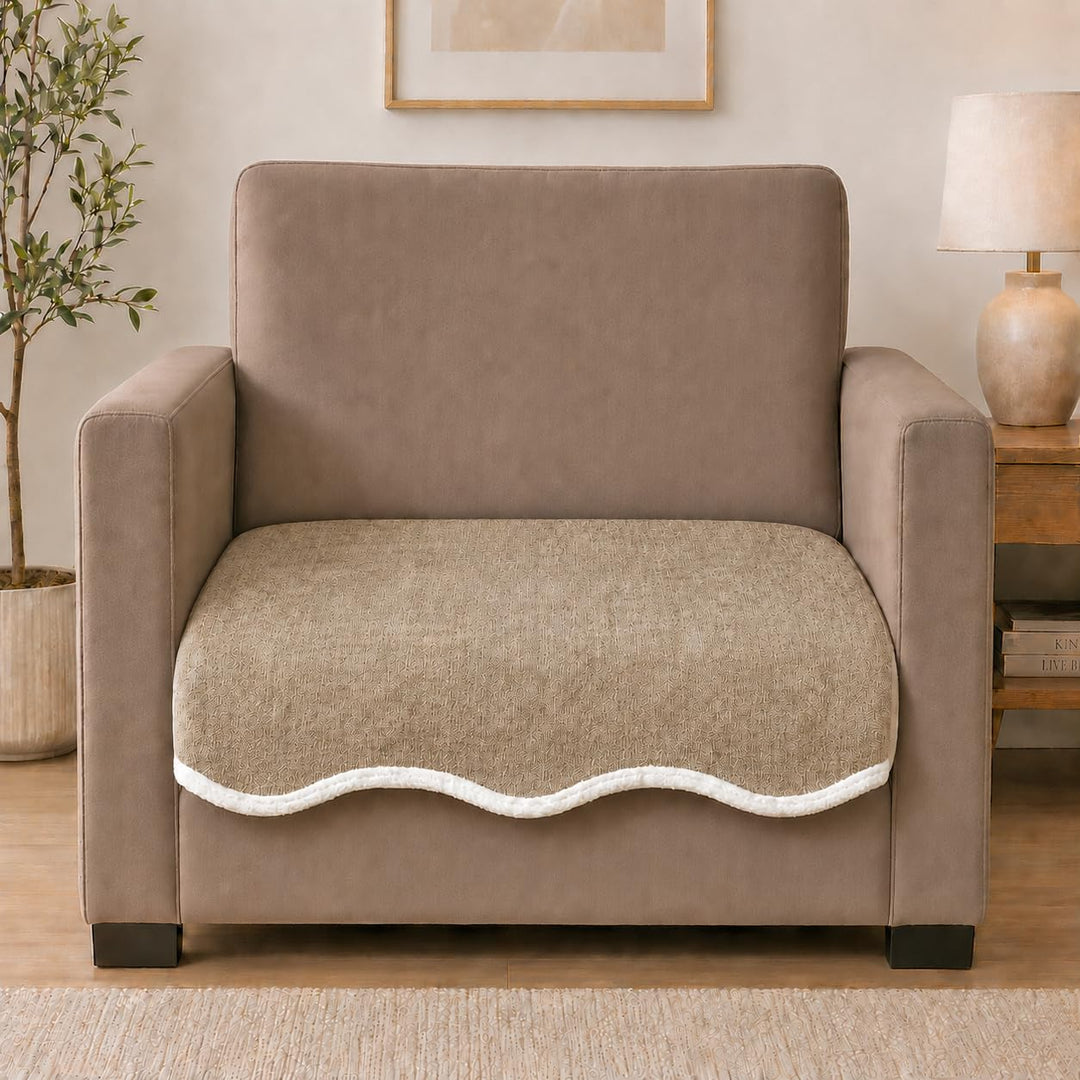 Suede Velvet Sofa Mat 1 Seater | Velvet Wave - Champagne Beige