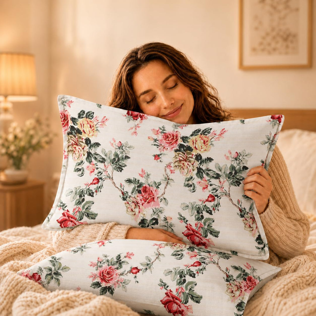 100% Cotton Pillow Covers Set of 2, Rose Manor, 17x 27 Inch