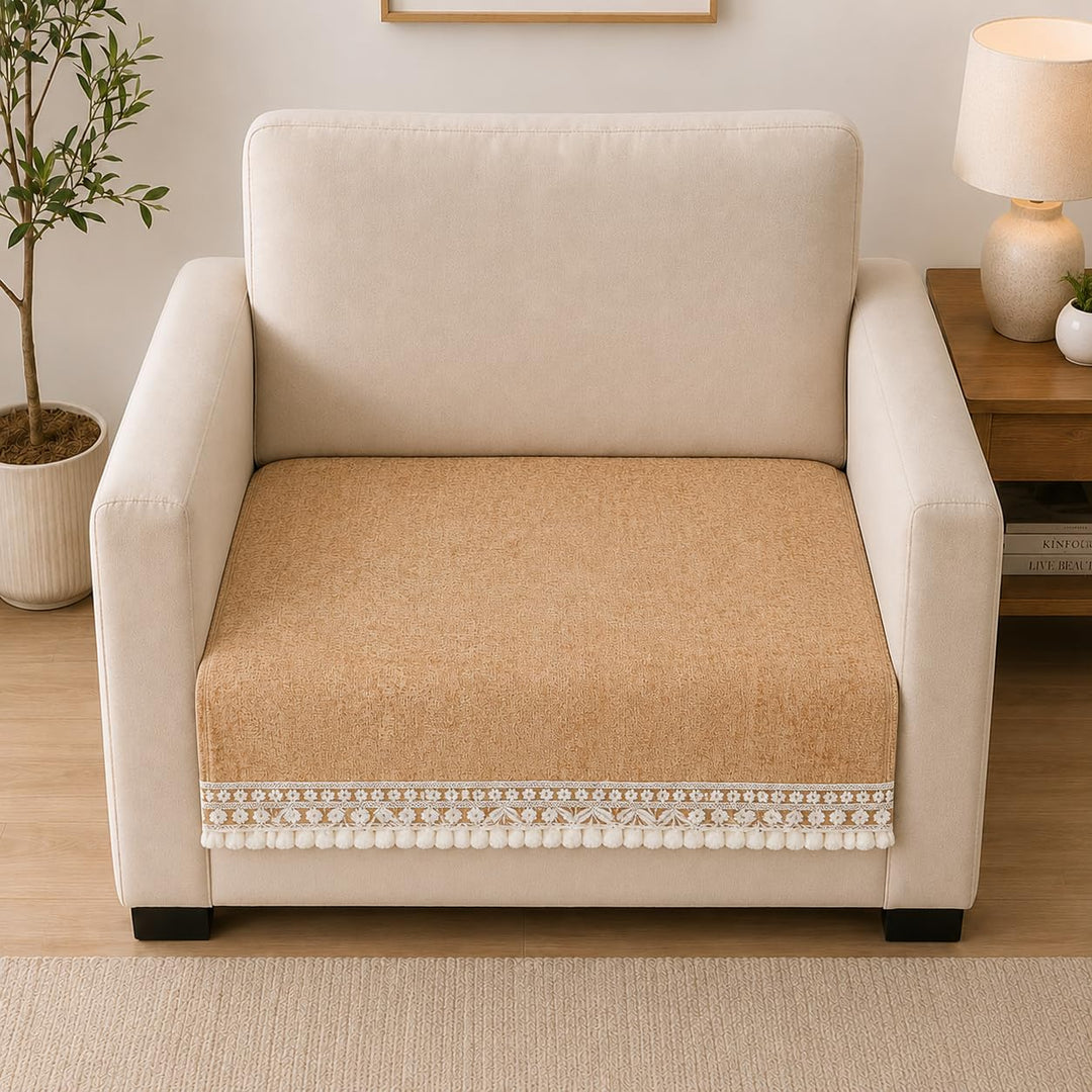 Suede Velvet Sofa Mat 1 Seater | Velvet Grace – Sand Beige