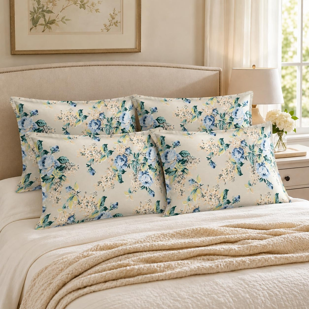 100% Cotton Pillow Covers Set of 4, Moonlit Garden, 17x 27 Inch