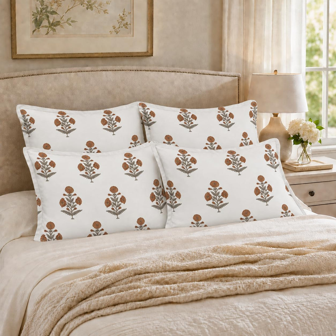 100% Cotton Pillow Covers Set of 4, Rustic Bloom, 17x 27 Inch