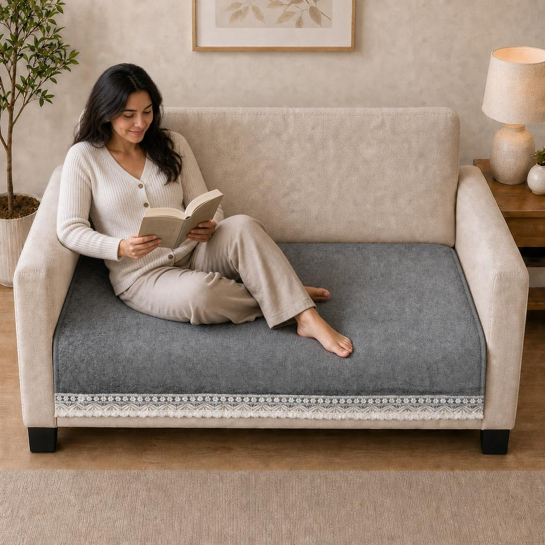 Suede Velvet Sofa Mat 2 Seater | Velvet Grace – Graphite Grey