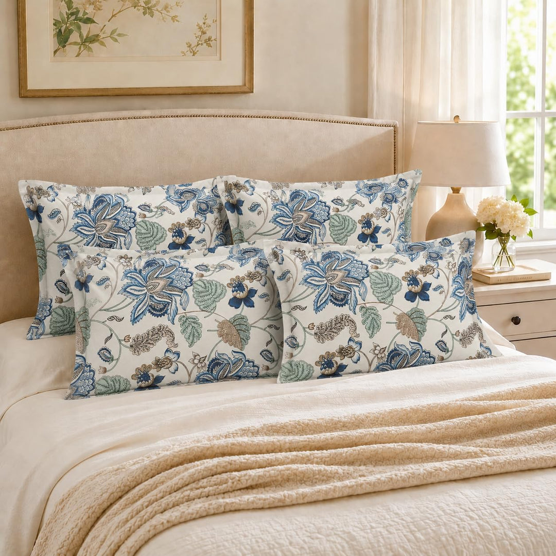 100% Cotton Pillow Covers Set of 4, Azure Fern, 17x 27 Inch