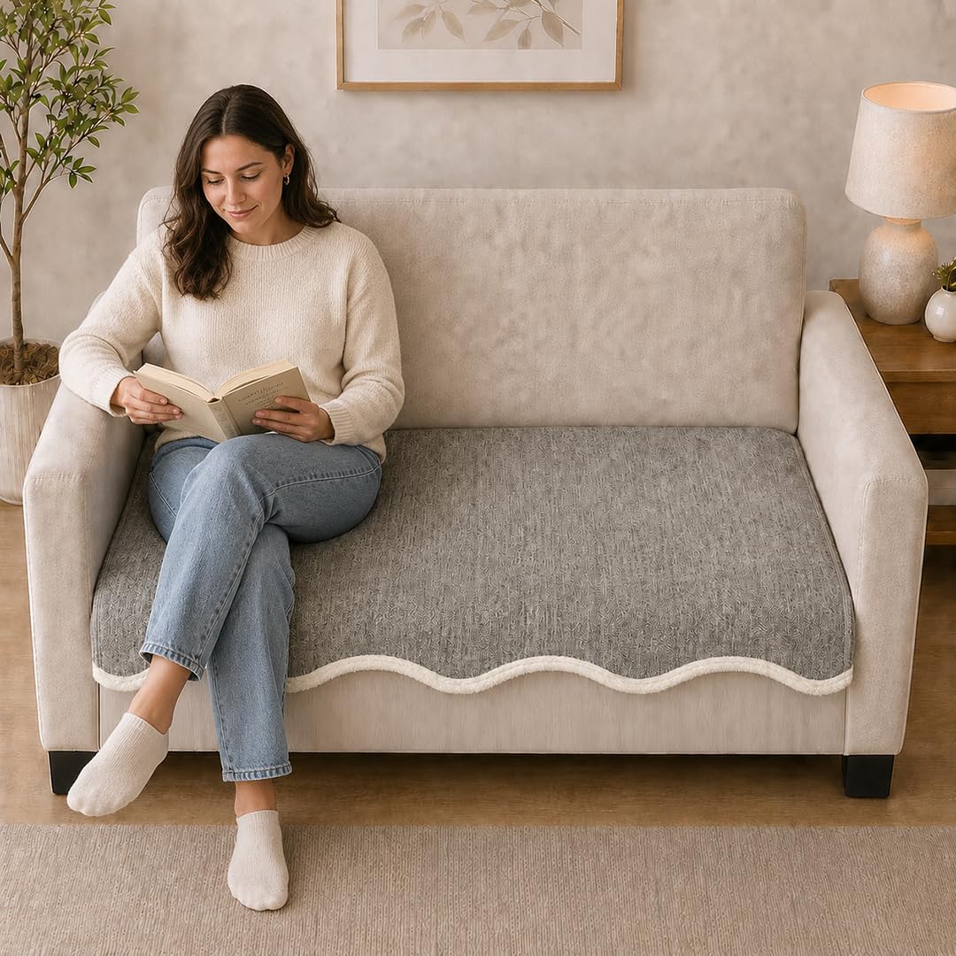 Suede Velvet Sofa Mat 2 Seater | Velvet Wave - Silver Grey